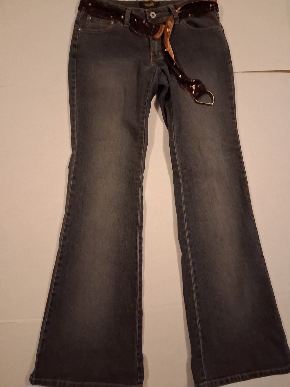 Angels Jeans Women's Dark Blue Flare Jeans with Brown Belt
